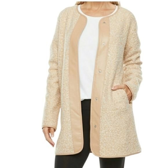 STYLUS Sweaters - STYLUS Womens Jacket Cardigan Shacket Teddy Boucle Fleece Beige 2X BOHO New